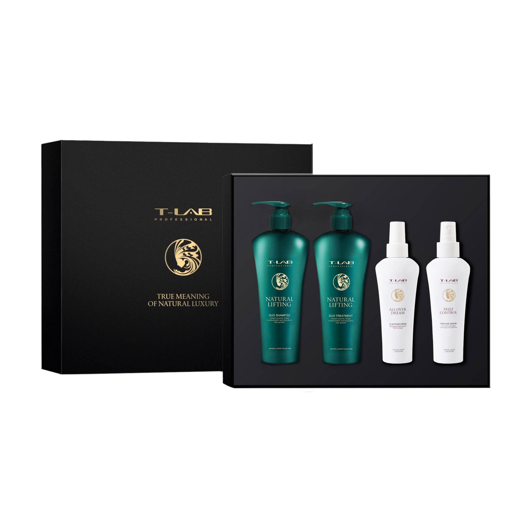 Набір для волосся T-Lab Professional (шампунь, 300 мл + кондиціонер, 300 мл + All Over Dream 15 in 1 Cream, 150 мл + Frizz Control Perfume Serum, 150 мл)