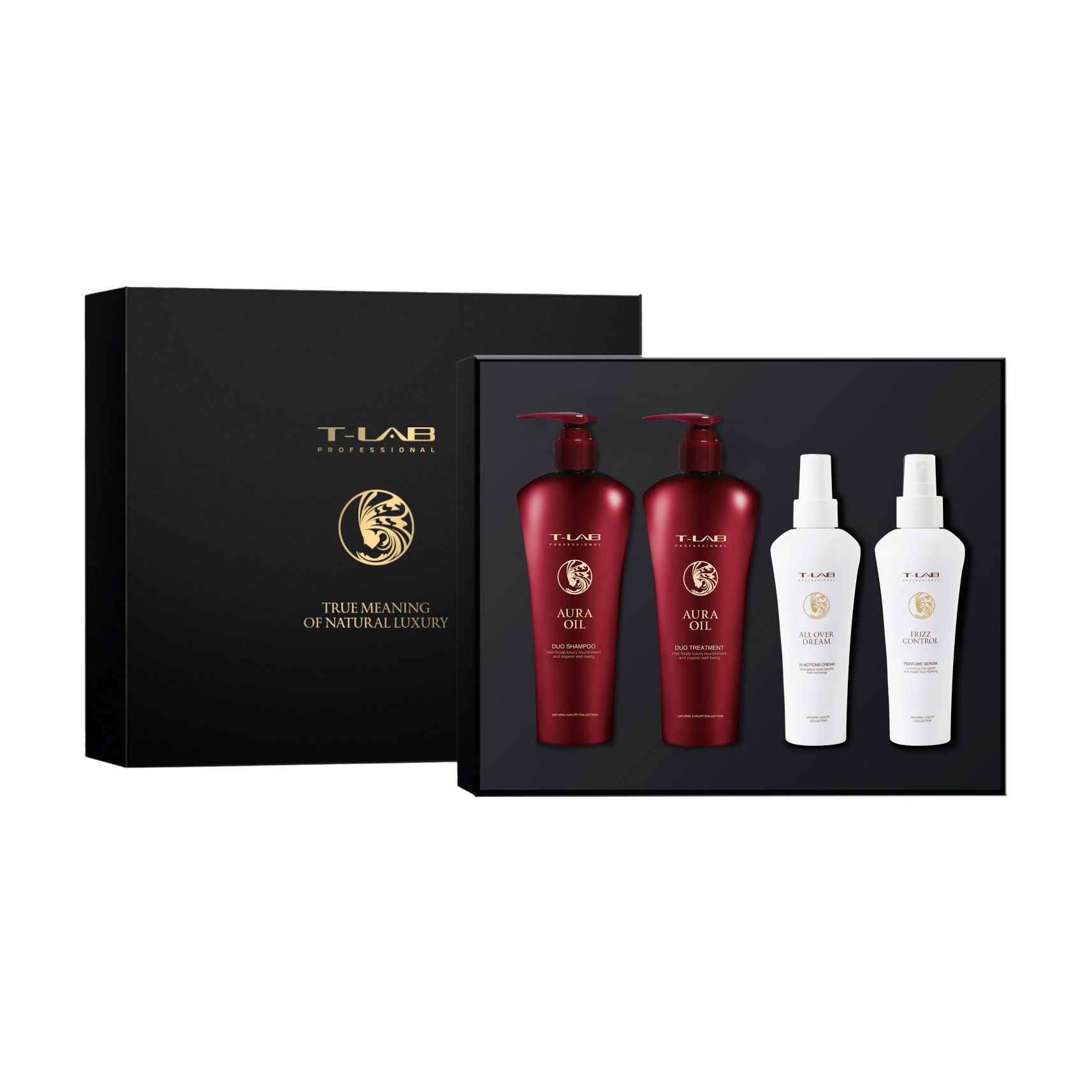 Набір для волосся T-Lab Professional (шампунь Aura Oil, 300 мл + кондиціонер Aura Oil, 300 мл + All Over Dream 15In1 Cream, 150 мл + Frizz Control Parfume Serum, 150 мл)